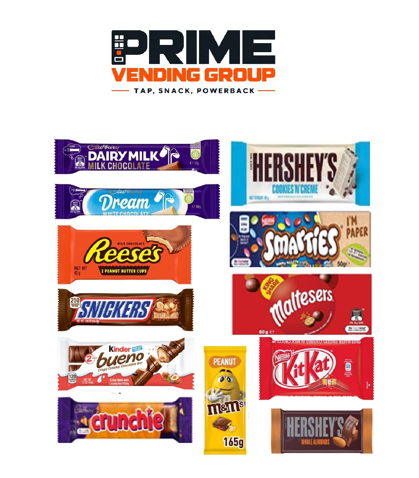 Prime Vending Group chocolate selection - vending machine products available in Sydney
