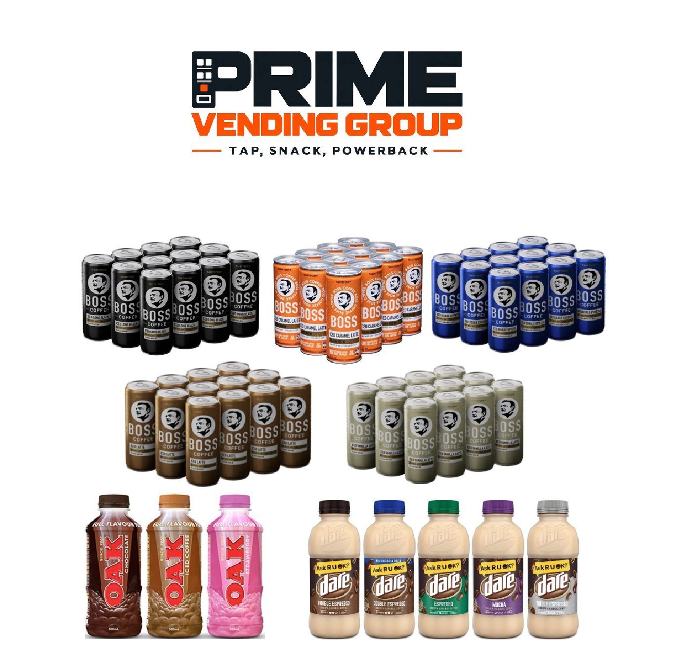 Prime Vending Group dairy and coffee selection - vending machine products available in Sydney