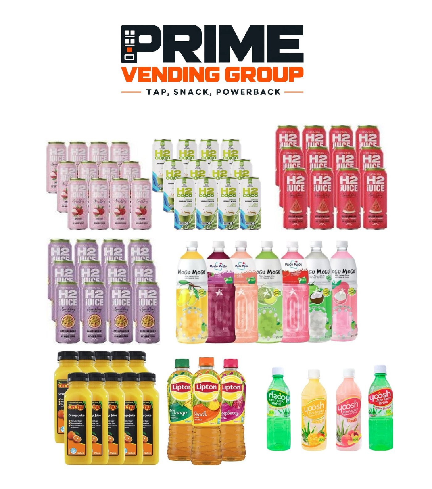 Prime Vending Group drink selection - vending machine products available in Sydney