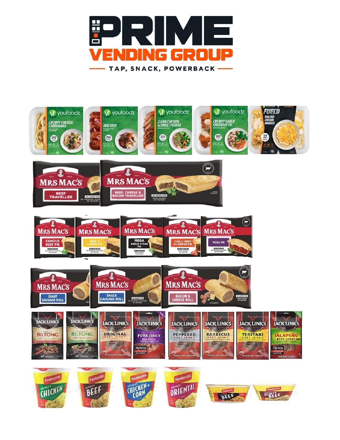 Prime Vending Group meal selection - vending machine products available in Sydney