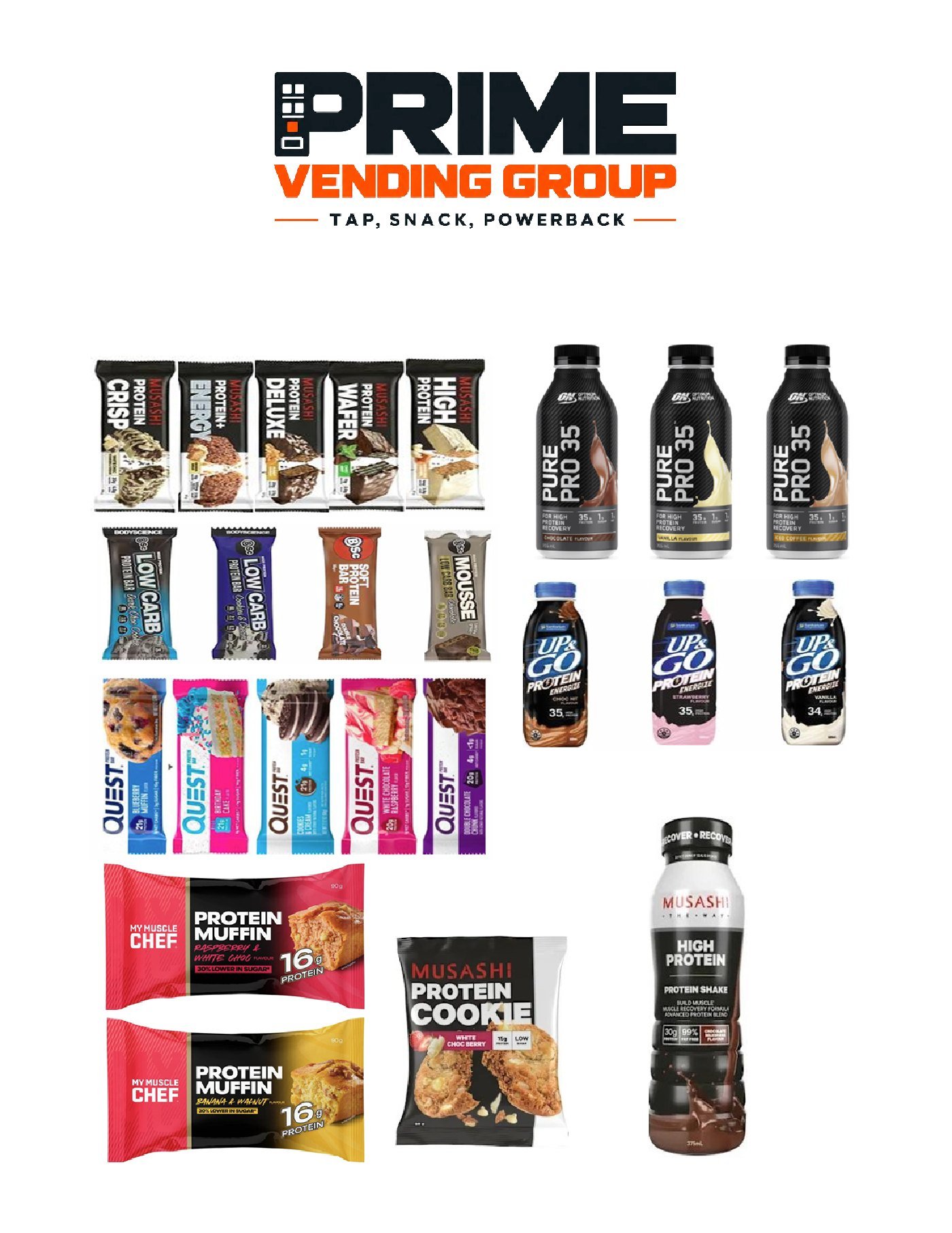 Prime Vending Group protein selection - vending machine products available in Sydney