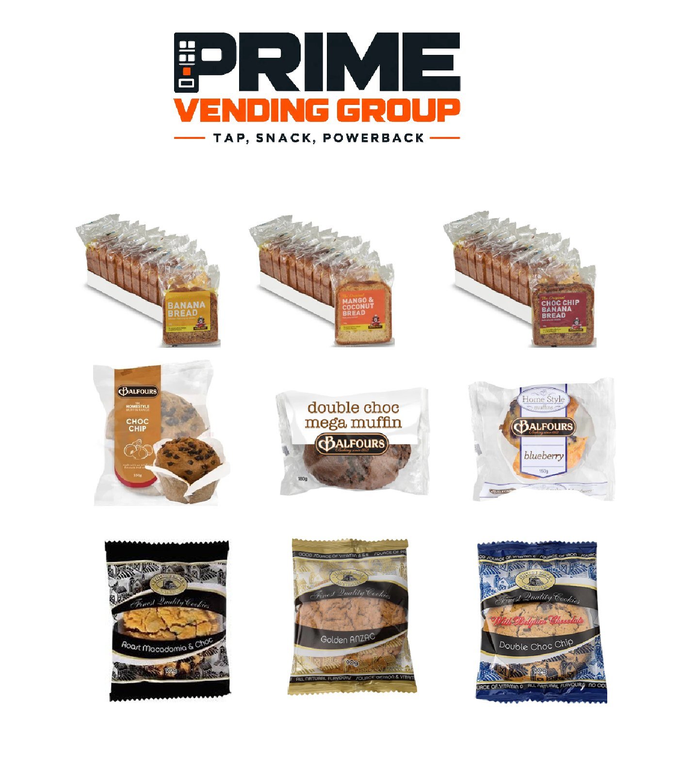 Prime Vending Group snacks selection - vending machine products available in Sydney