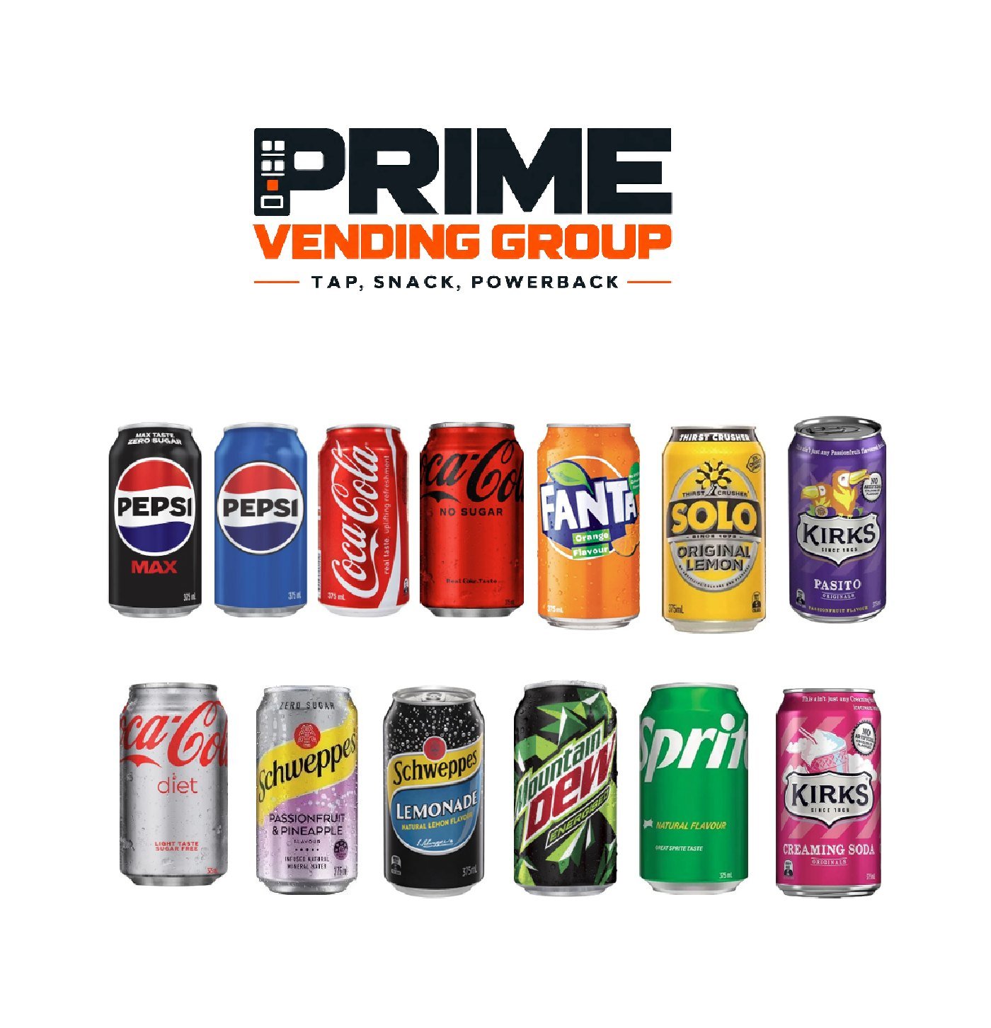 Prime Vending Group soft drink selection - vending machine products available in Sydney